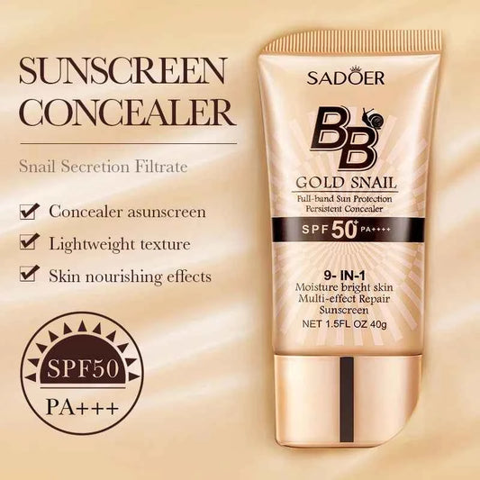 SADOER Gold Snail Sunscreen BB Cream Foundation Concealer Moisturizing Isolation Cream SPF50+PA+++ 40g