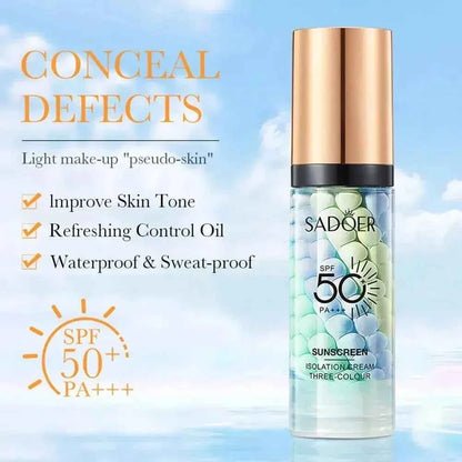 Sadoer Three-Color Isolation and Correction Cream, Contouring and Concealing Cream, Evens Out Skin Tone, Covers Blemishes, and Maintains a Long-Lasting Makeup Effect