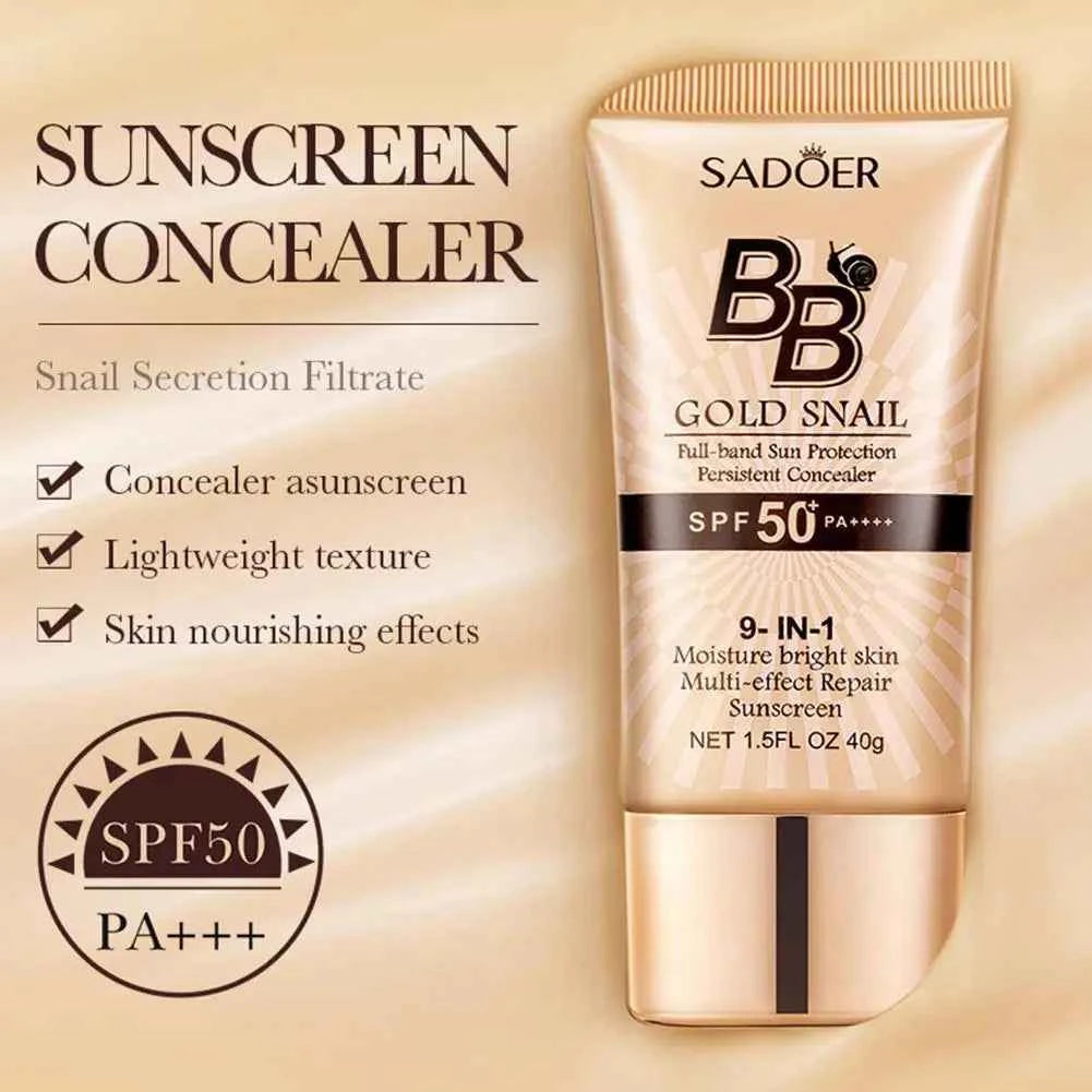 Gold Snail Sunscreen BB Cream Protector Facial Sun Block SPF50 BB Cream Isolation Lotion Concealer Facial Moisturizer