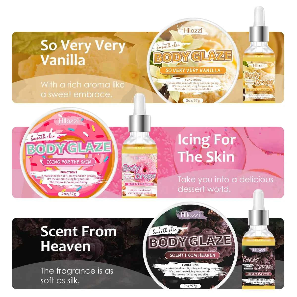 Body Glaze & Body Oil Combination Various flavors Non-greasy Hydrating and moisturizing Body Lotion Massag