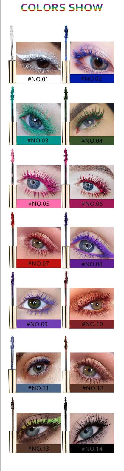 5D Silk Fiber Mascara Lash Color Mascara Waterproof 14 Colors 3D Mascara Eyelash Extension Thick Lengthening Eye Lashes Cosmetic