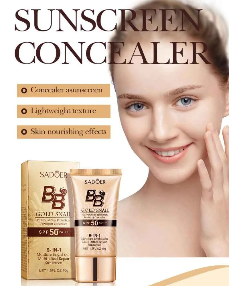 SADOER Gold Snail Sunscreen BB Cream Foundation Concealer Moisturizing Isolation Cream SPF50+PA+++ 40g
