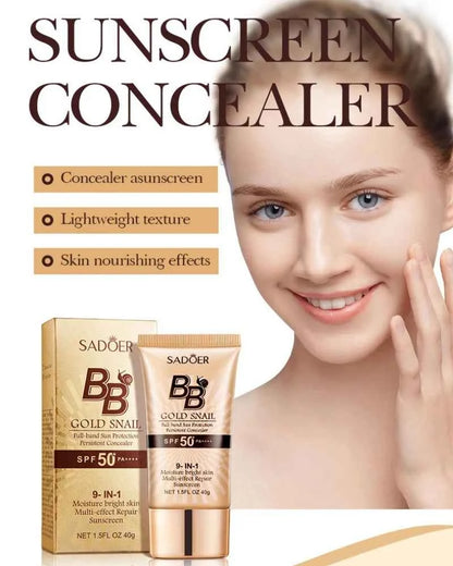 SADOER Gold Snail Sunscreen BB Cream Foundation Concealer Moisturizing Isolation Cream SPF50+PA+++ 40g