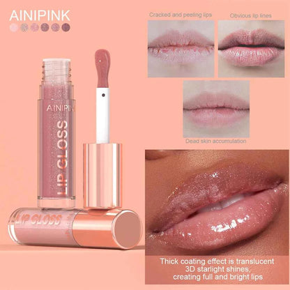 Glitter Lip Gloss Lipstick, Lip Tint Moisturizing Hydrating Long Lasting  Non-Stick Cup Waterproof Nude Lip Plumper High Pigment