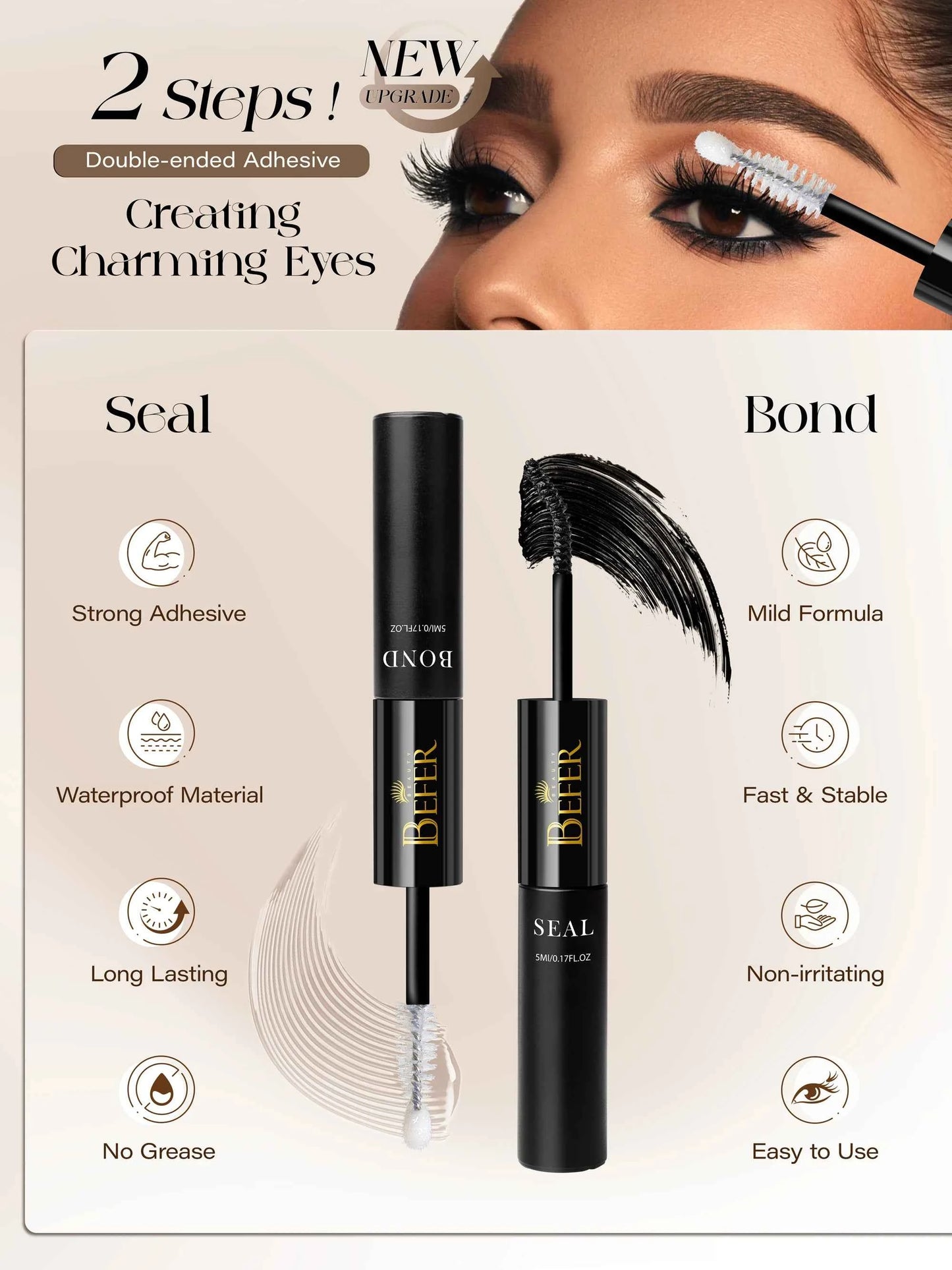 BEFER Glue For Eyelashes 2in1 Lash Bond And Seal Eyelash Glue+Eyelash Remover Waterproof Eyelashes Adhesives Strong Fixed Lash