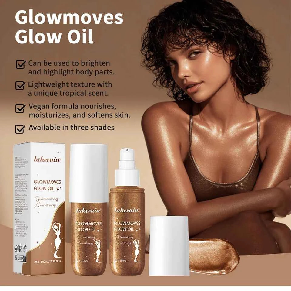 Lakerain Glowmotions Glow Body Oil 100ml Long Lasting Hydrating Shimmer Bronze Non-Greasy Summer Body Care Glow Oil Makeup