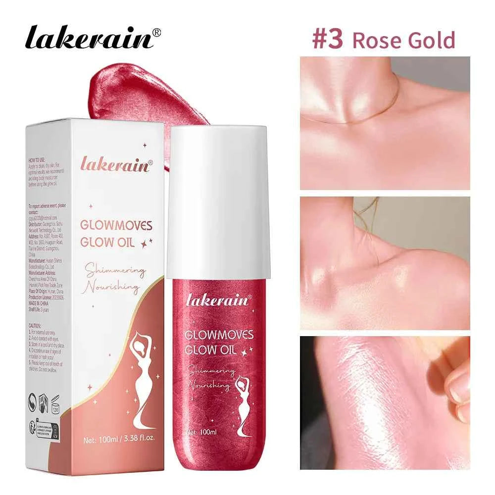 Lakerain Glowmotions Glow Body Oil 100ml Long Lasting Hydrating Shimmer Bronze Non-Greasy Summer Body Care Glow Oil Makeup