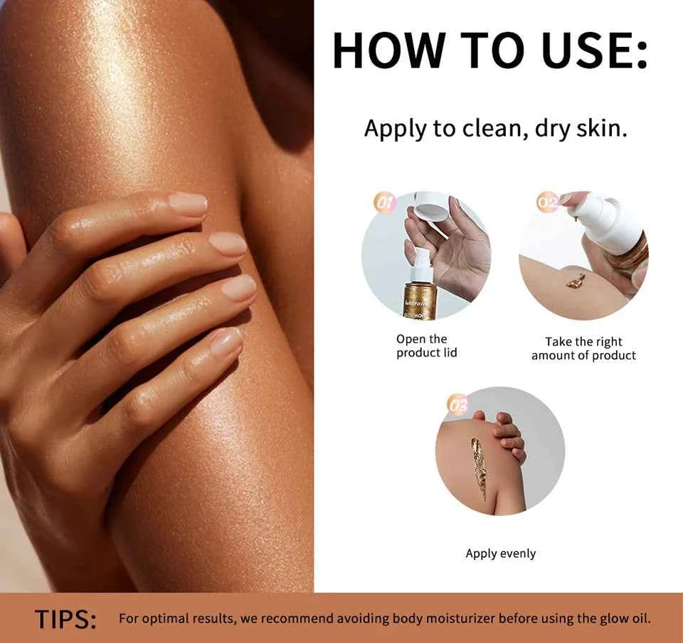Lakerain Glowmotions Glow Body Oil 100ml Long Lasting Hydrating Shimmer Bronze Non-Greasy Summer Body Care Glow Oil Makeup