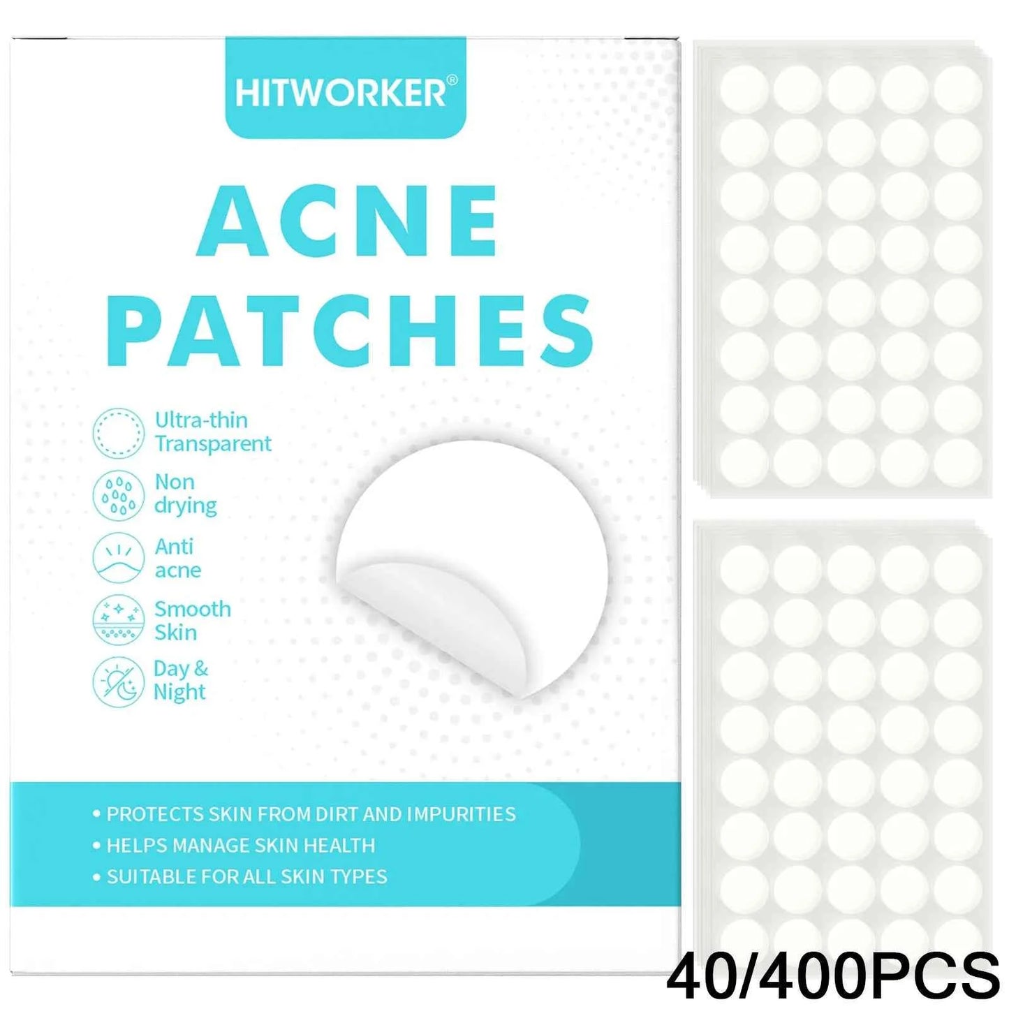 40/400 Pieces Hydrocolloid Acne Patches per Box Alcohol-Free Gentle Non-Irritating Blemish Covering Sticker for Pimples