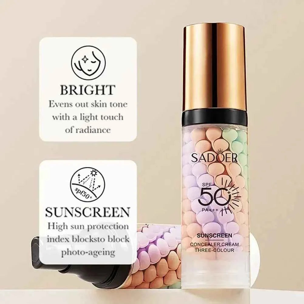 Sadoer Three-Color Isolation and Correction Cream, Contouring and Concealing Cream, Evens Out Skin Tone, Covers Blemishes, and Maintains a Long-Lasting Makeup Effect